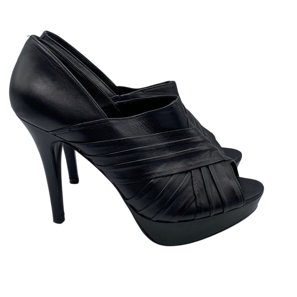 Schutz Black Leather Pleated Peep Toe Heels 10B